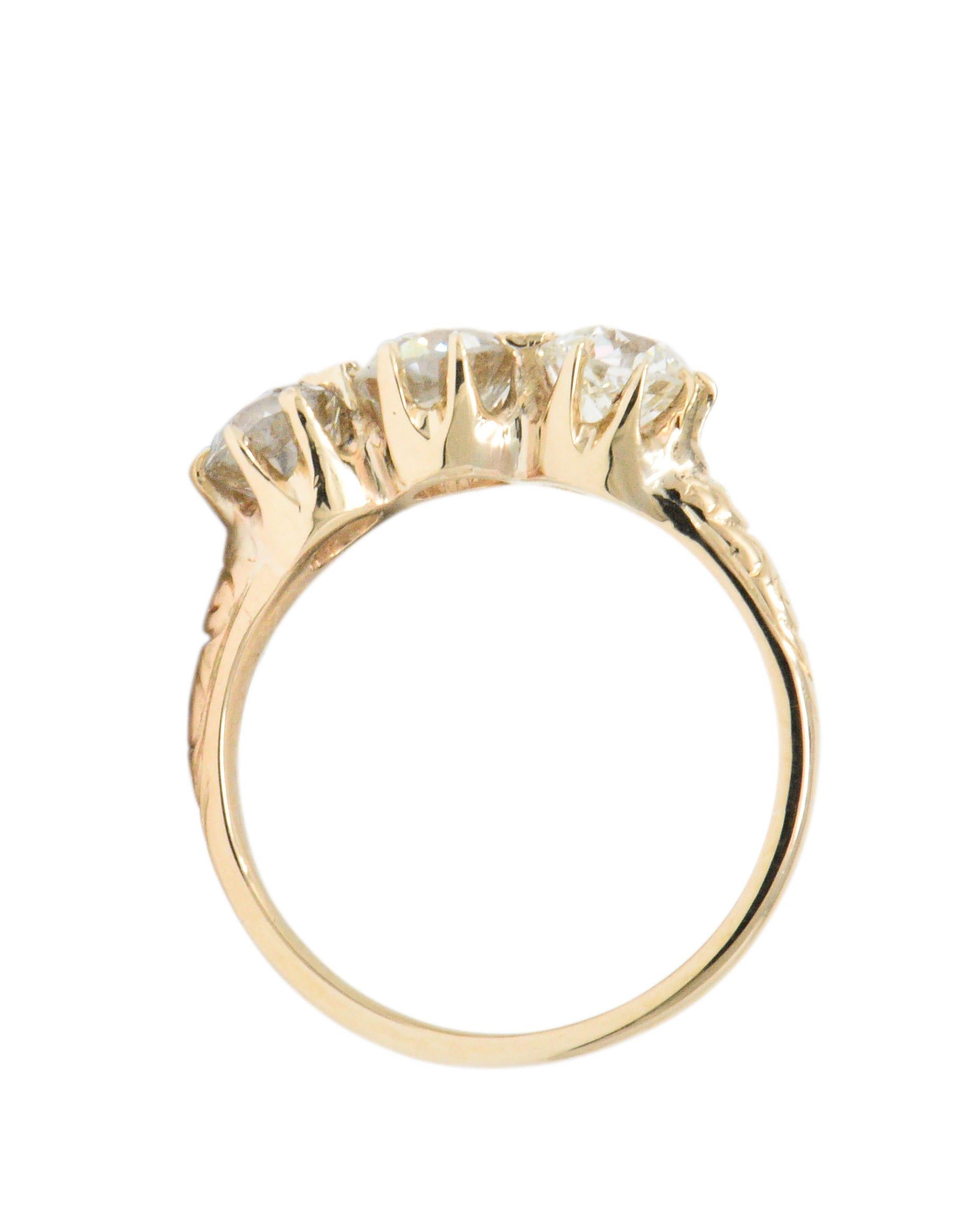 Victorian 1.65 Carat Diamond 14 Karat Gold Three-Stone Ring 2