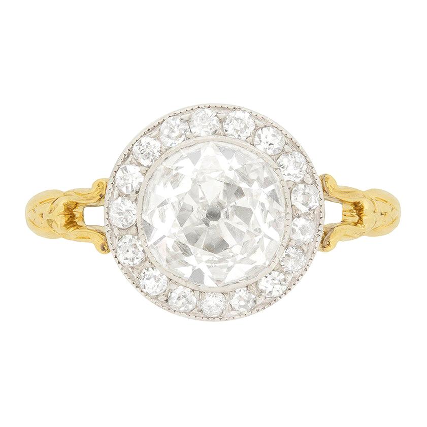 Victorian 1.67 Carat Diamond Halo Engagement Ring, circa 1900s