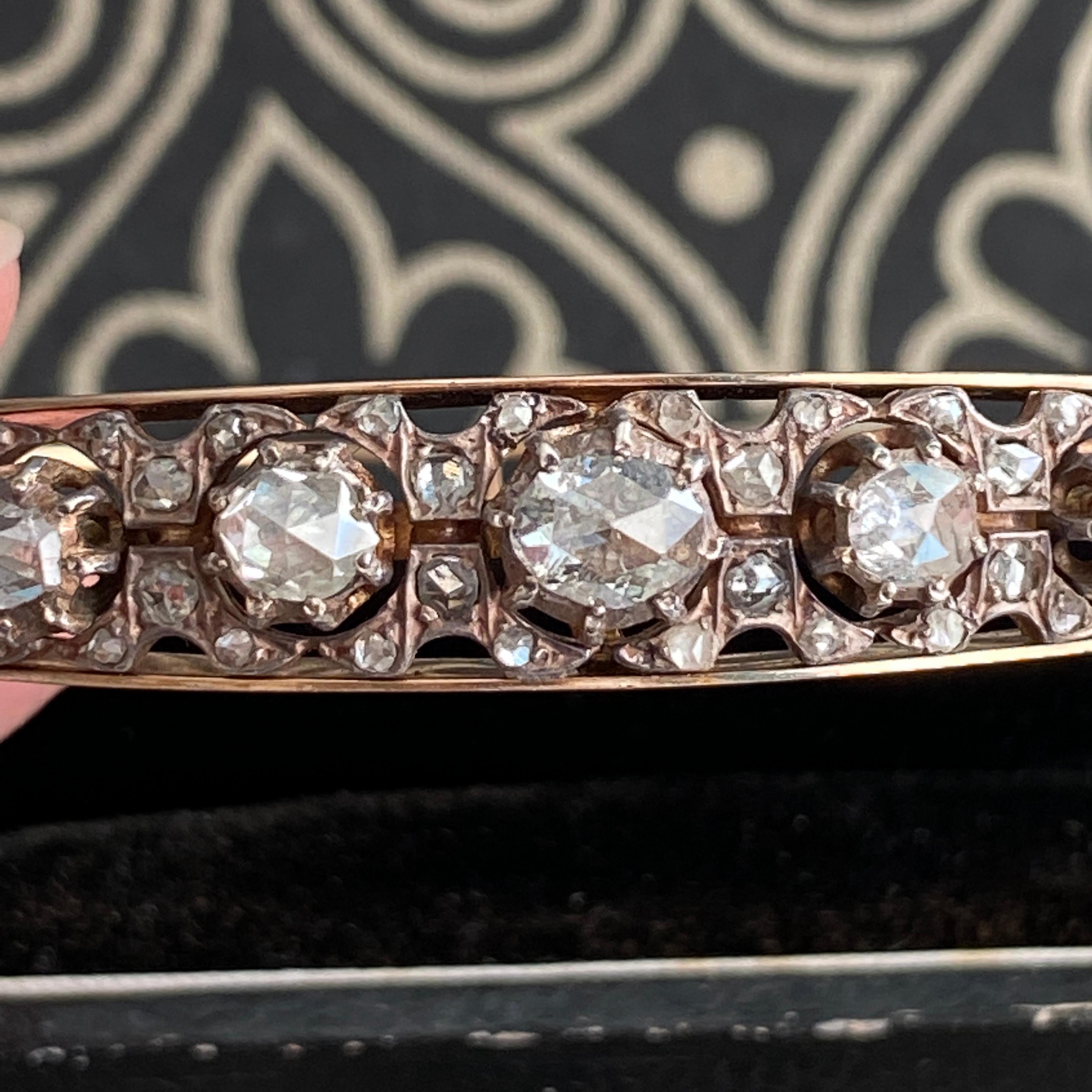 Victorian 1.68 Carat Diamond 18K Bangle Bracelet For Sale 5