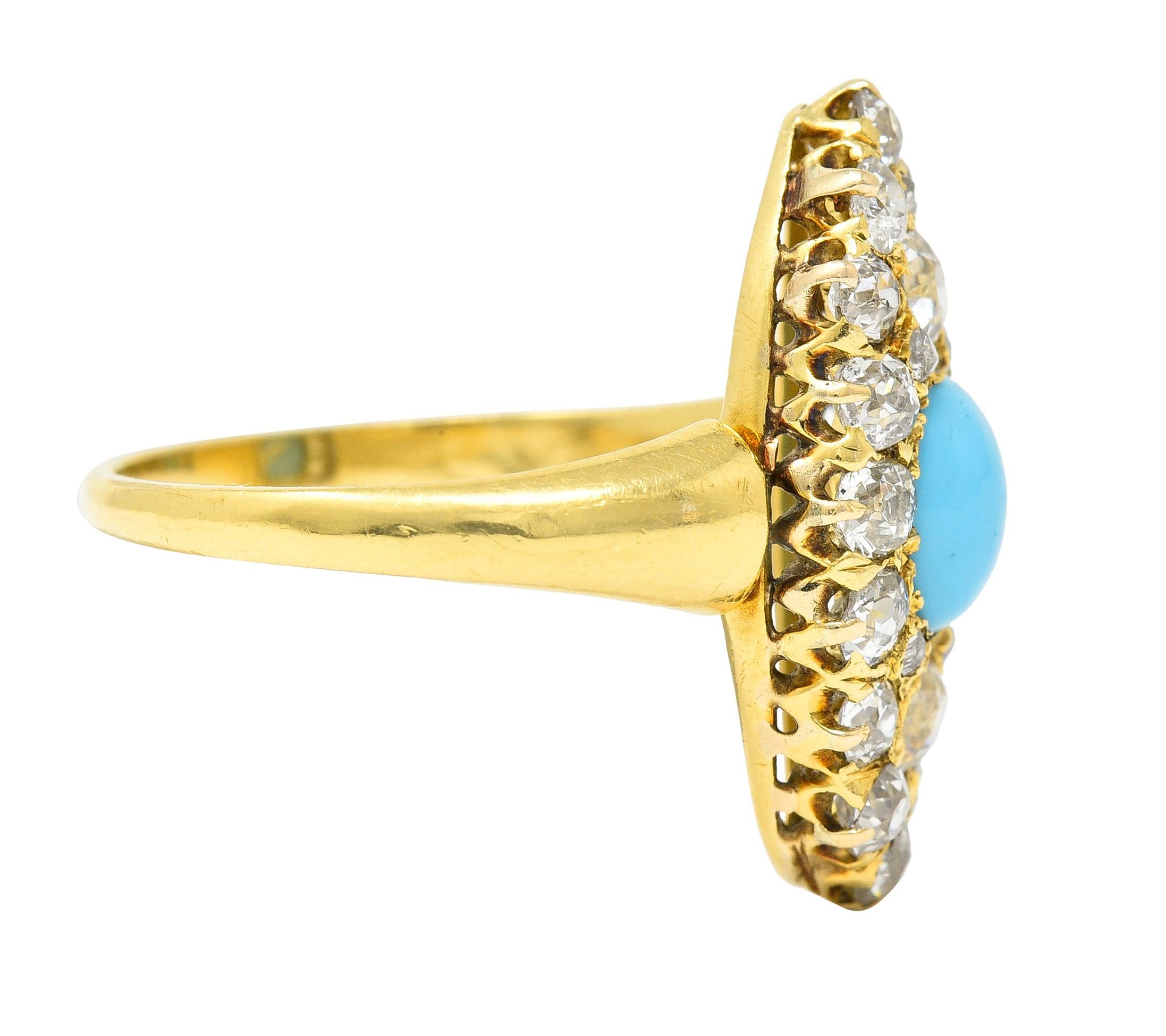 Victorian 1.68 Carat Old European Cut Diamond Turquoise 18 Karat Gold Ring In Excellent Condition For Sale In Philadelphia, PA