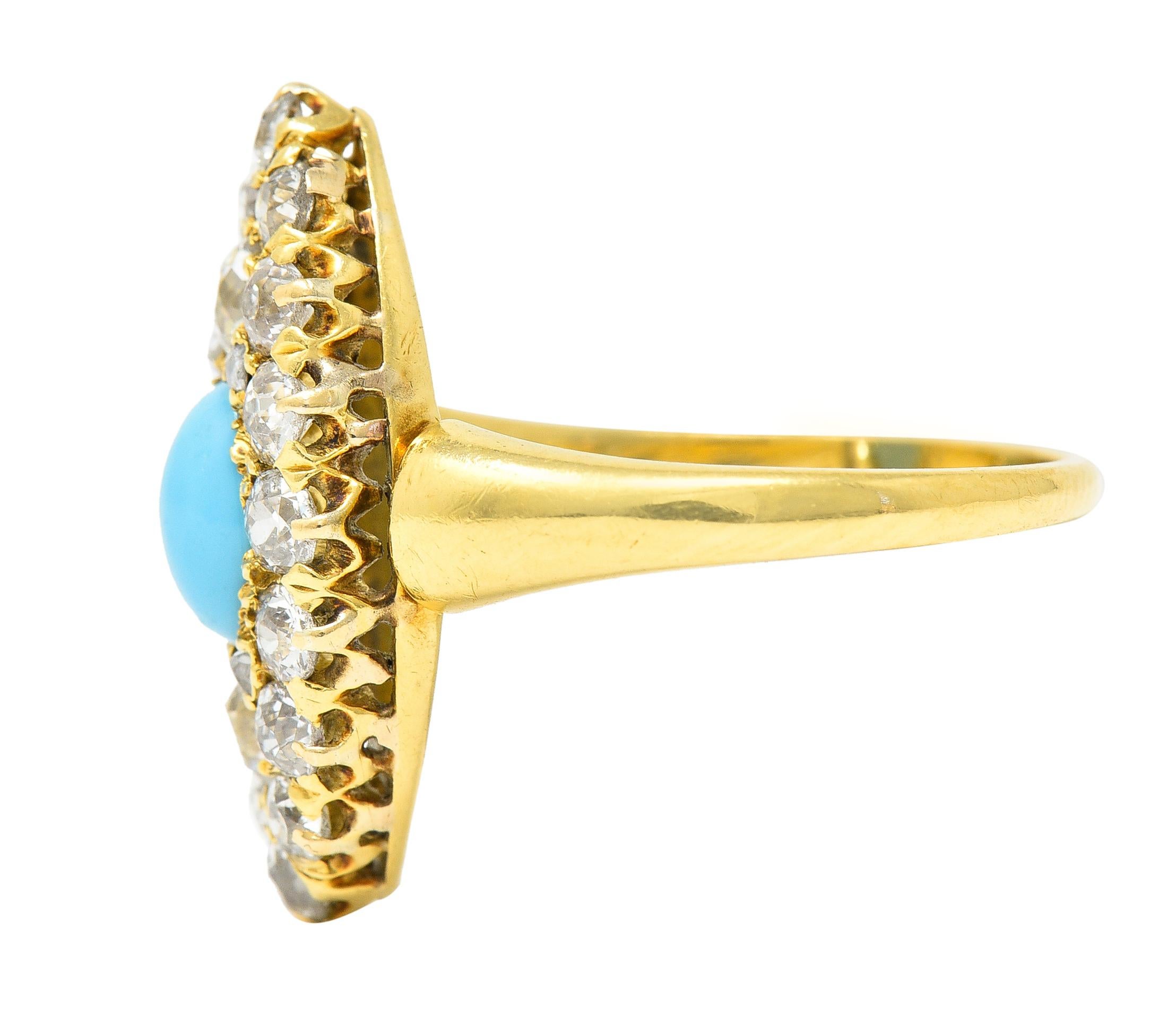 Victorian 1.68 Carat Old European Cut Diamond Turquoise 18 Karat Gold Ring For Sale 1