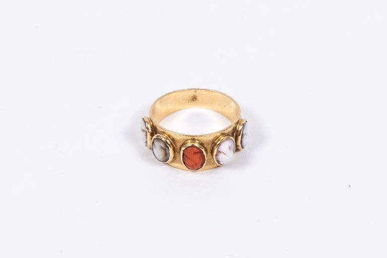 Victorian 16 Karat Gold Cigar Band Ring with 5 MultiColor Carved Cameos at 1stDibs 16 karat