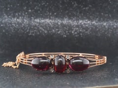 Victorian 16K Gold Garnett and Rose Cut Diamond Bangle - VHK#40c
