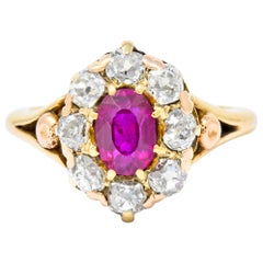 Victorian 1.70 Carat Ruby Diamond 14 Karat Gold Cluster Ring
