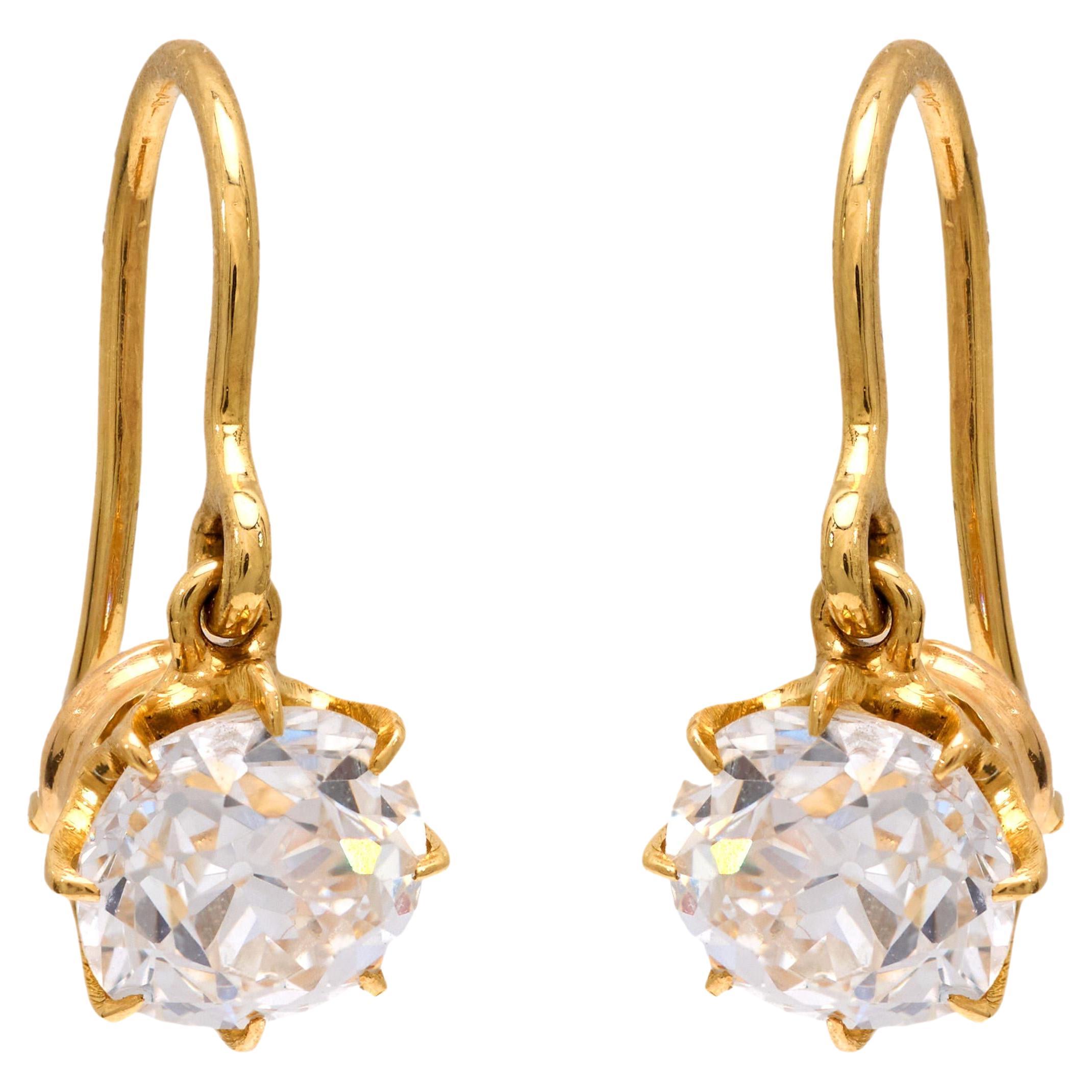 Victorian 1.70 carat total weight diamond 18k yellow gold drop earrings