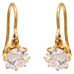 Victorian 1.70 carat total weight diamond 18k yellow gold drop earrings