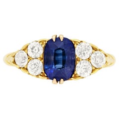 Antique Victorian 1.70ct Sapphire and Diamond Seven Stone Ring, hallmarked 1900
