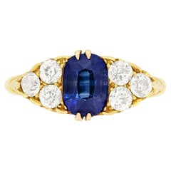 Victorian 1.70ct Sapphire and Diamond Seven Stone Ring, hallmarked 1900