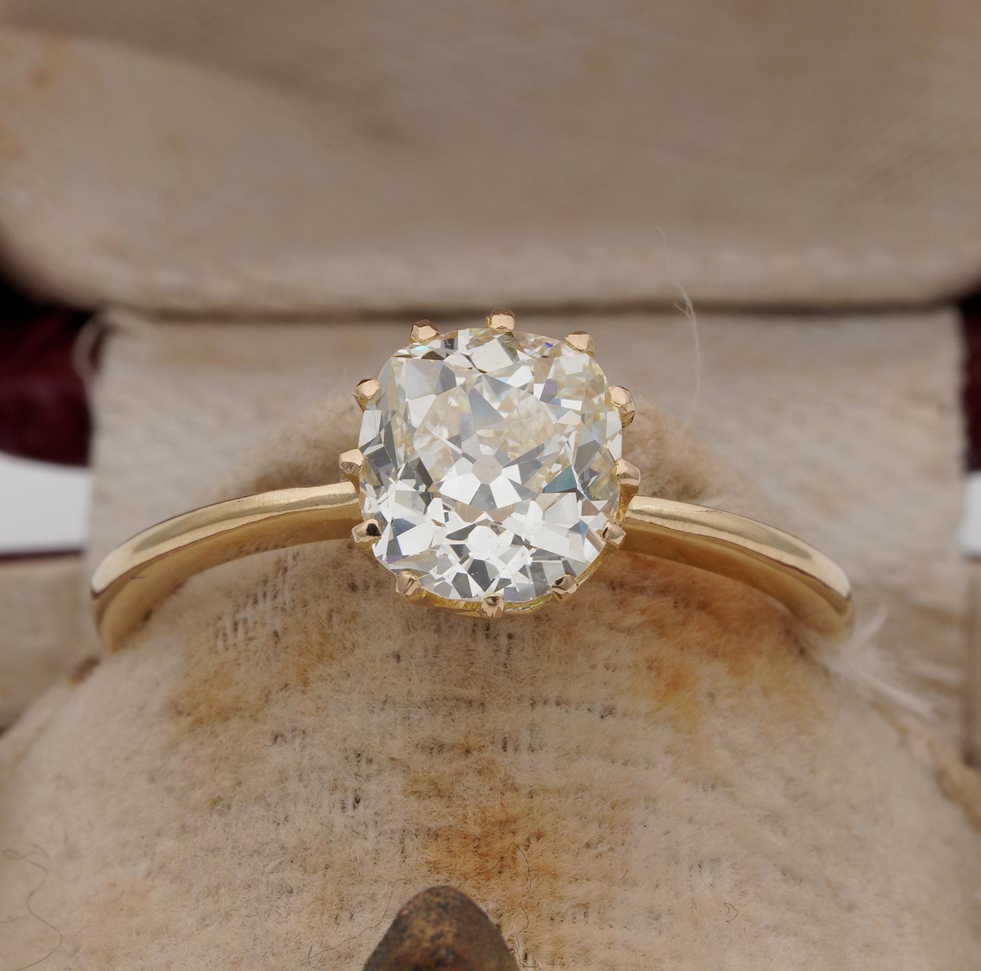 For Ever

This extra -ordinary Victorian period Diamond solitaire ring is 1900 ca-
Simple multi prongs Victorian setting yet between the most elegant antique style to hold such a beautiful Diamond to show off for ever
Mounting is solid 18 KT gold –