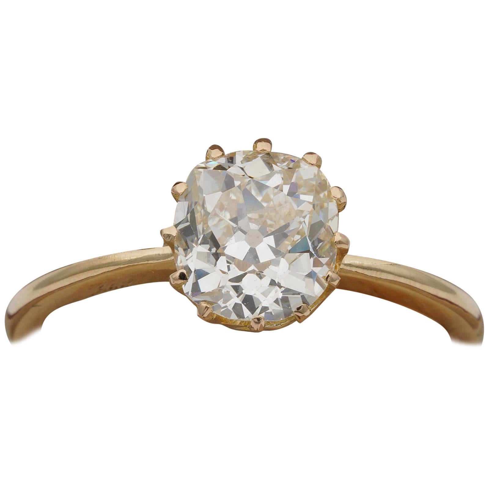 Victorian 1.71 Carat Old Mine Cut Diamond Solitaire Ring I/J VVS For Sale