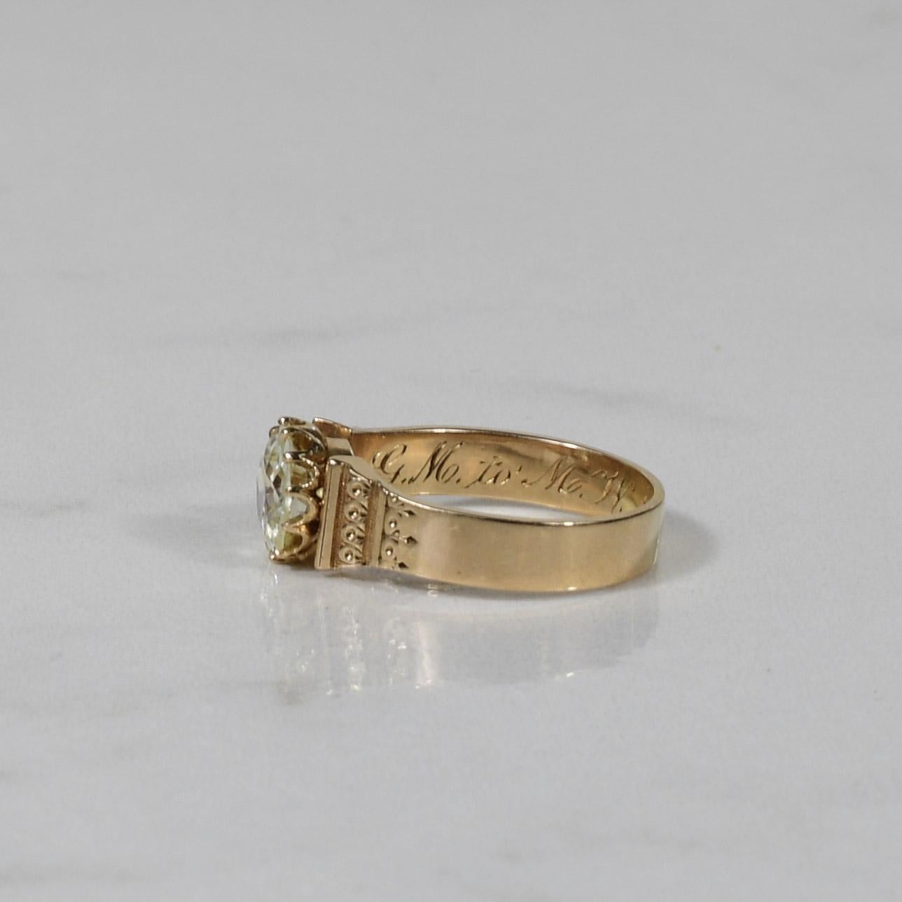 Viktorianischer Verlobungsring mit 1,71 Karat Diamant, datiert 1896 im Zustand „Gut“ im Angebot in Addison, TX