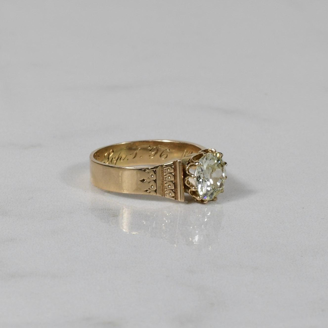 Victorian 1.71ct Diamond Engagement Ring Dated 1896 For Sale 2