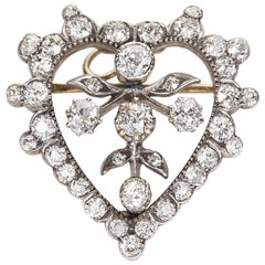 Antique Victorian 1.75 Carat Old European Cut Diamond Heart Shaped Diamond Pendant Pin