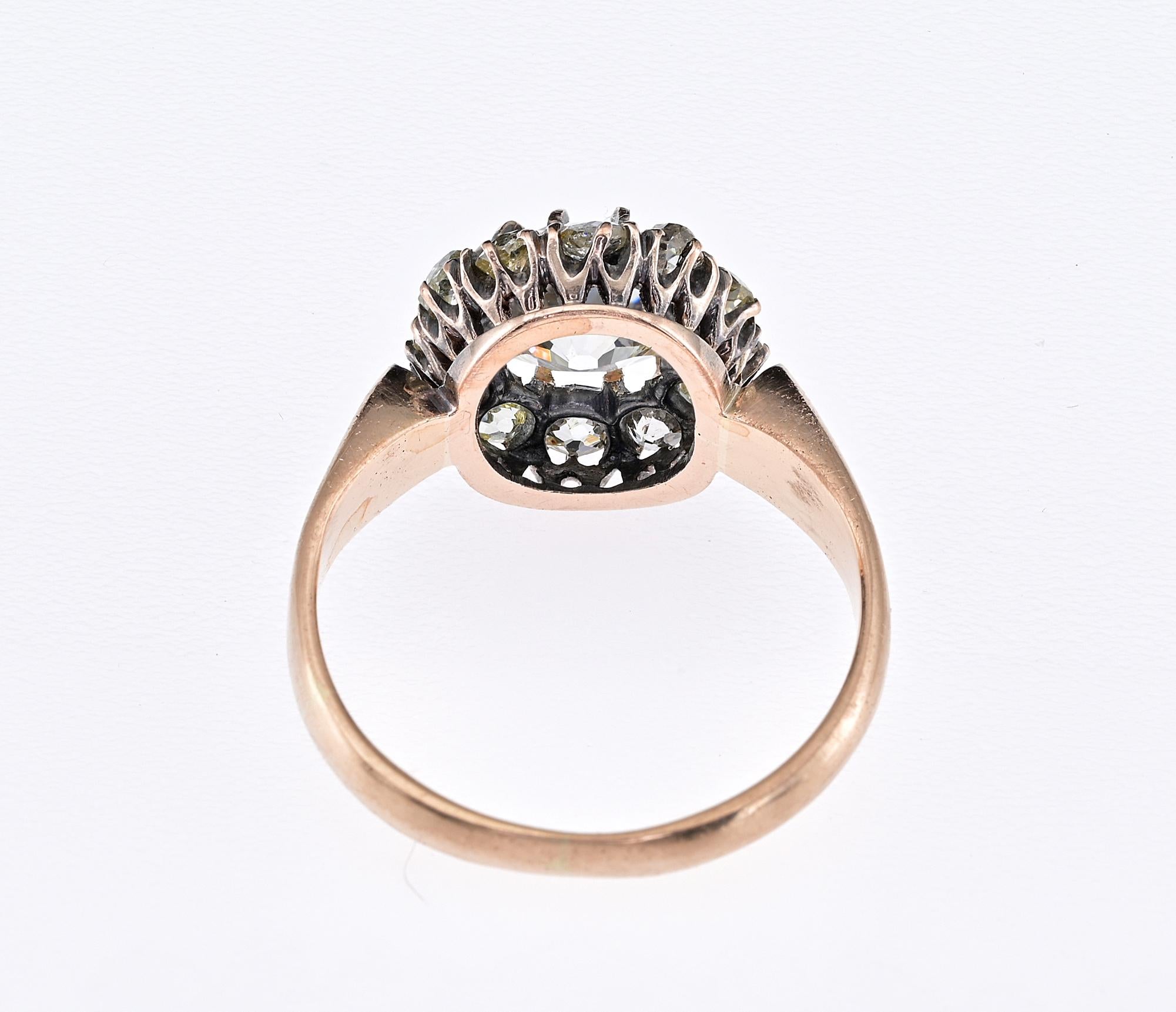 Women's or Men's Victorian 1.75 Ct Diamond J VVS plus .85 Ct Rare Cluster ring For Sale