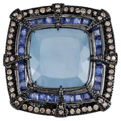 Victorian 17.5 Cttw. Aquamarine, Sapphire and Diamond Cocktail Ring