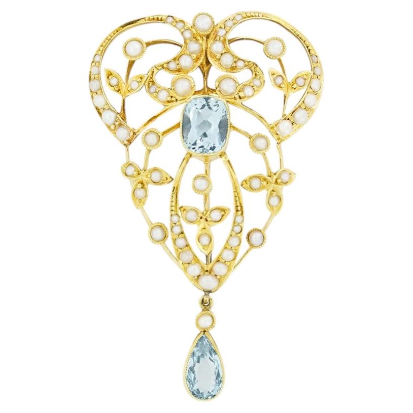 Victorian 1.75ct Aquamarine and Pearl Pendant/Brooch , c.1900s