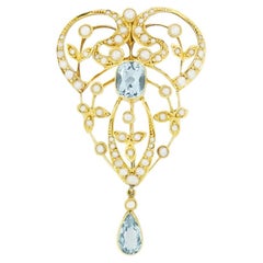 Victorian 1.75ct Aquamarine and Pearl Pendant/Brooch , c.1900s