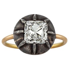 Victorian 1.76 Carat Cushion Cut Diamond Gold Silver Engagement Ring