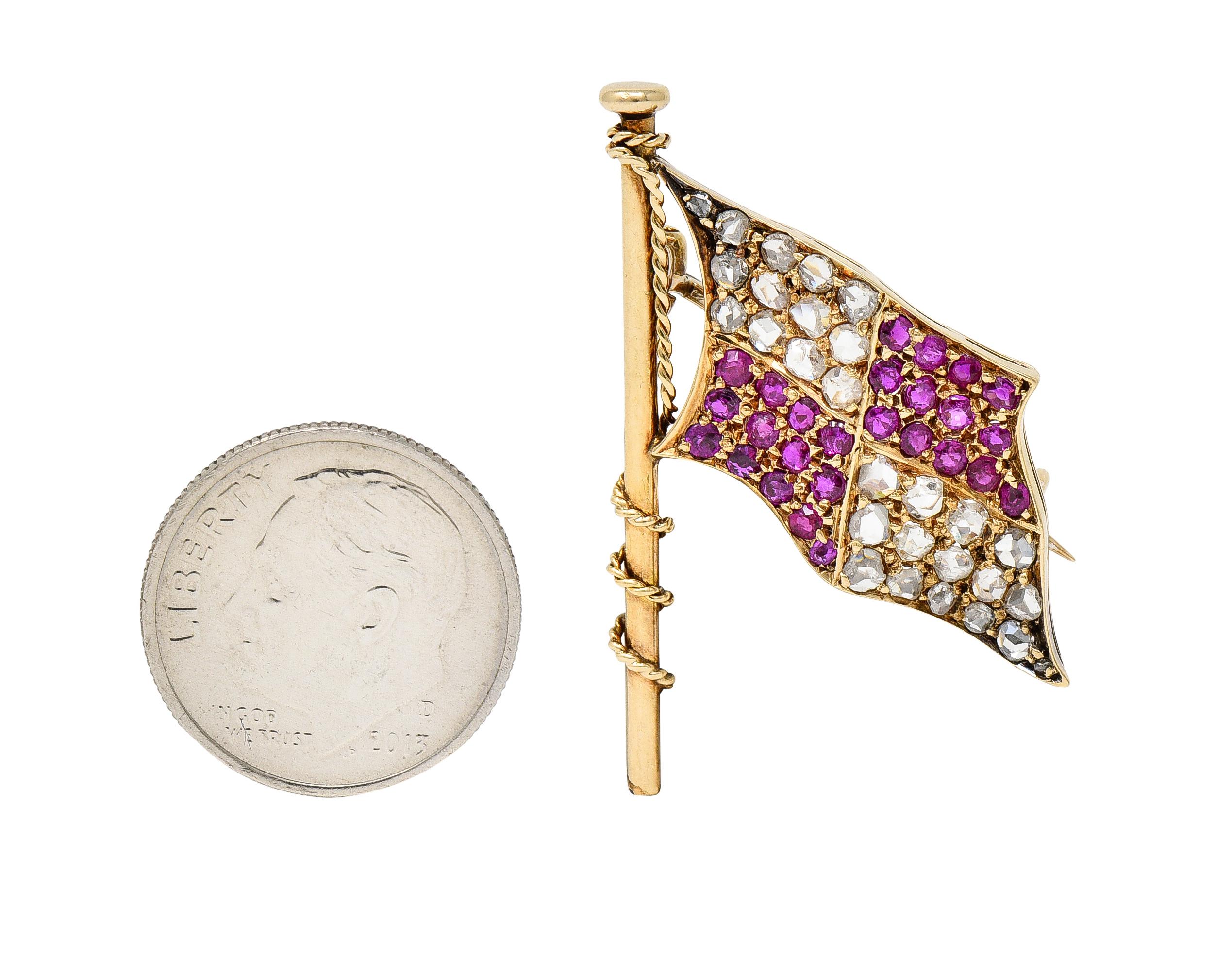 Antike viktorianische Flagge aus 14 Karat Gold mit 1,78 Karat Rubin und Diamant im Angebot 2