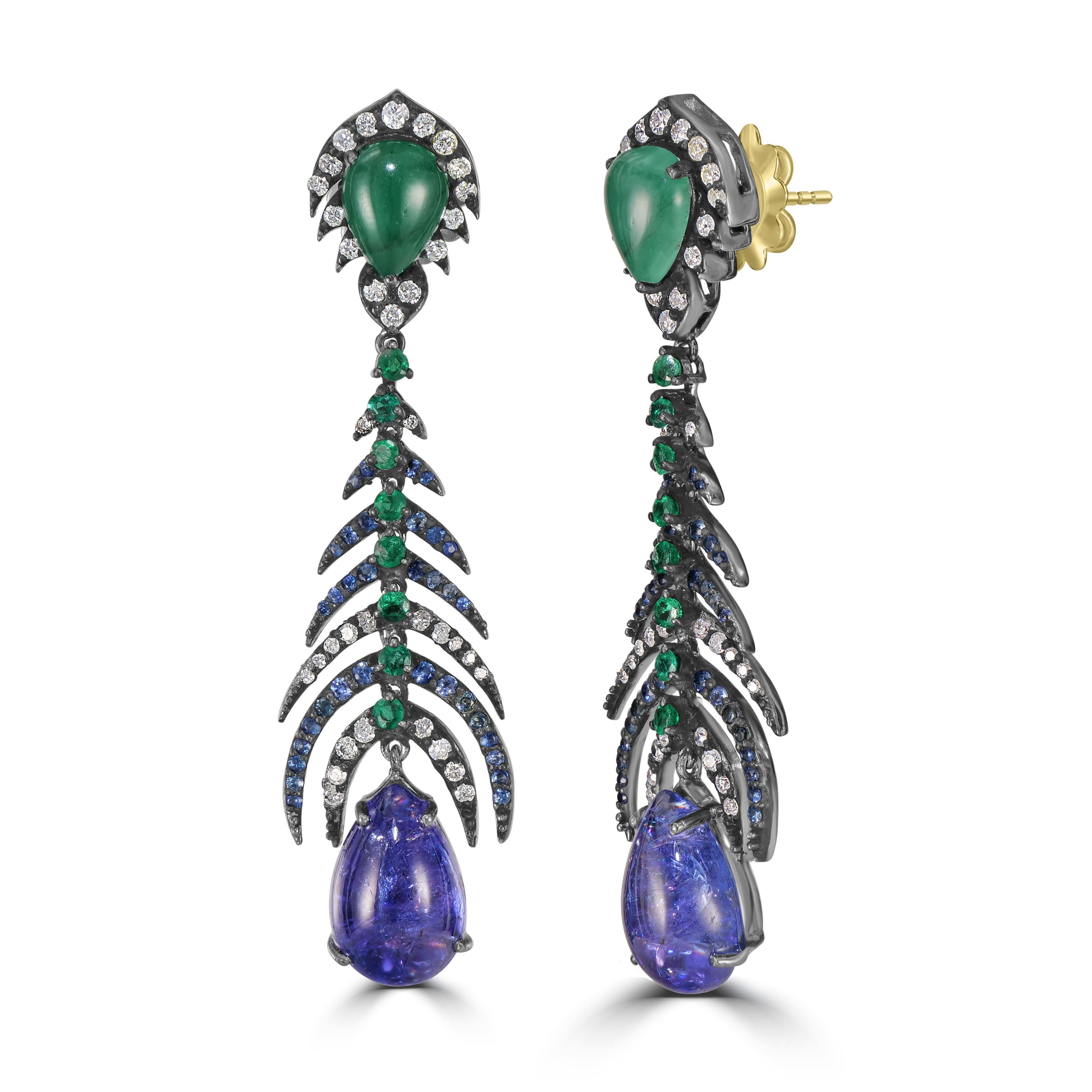 Behold the opulent Victorian 17.92 Cttw. Tanzanite, Diamond, Emerald, and Sapphire Dangle Earrings—an artistic symphony of precious gems and intricate design that commands attention and admiration.

The journey of elegance begins with the pear