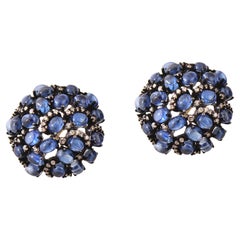 Victorian 17Cttw. Diamond and Kyanite Drop Stud Earring in 18K/925 Two-Tone Gold