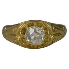 Antique Victorian 18 Carat Gold 1.09 Carat Old Cut Diamond Solitaire Gypsy Ring