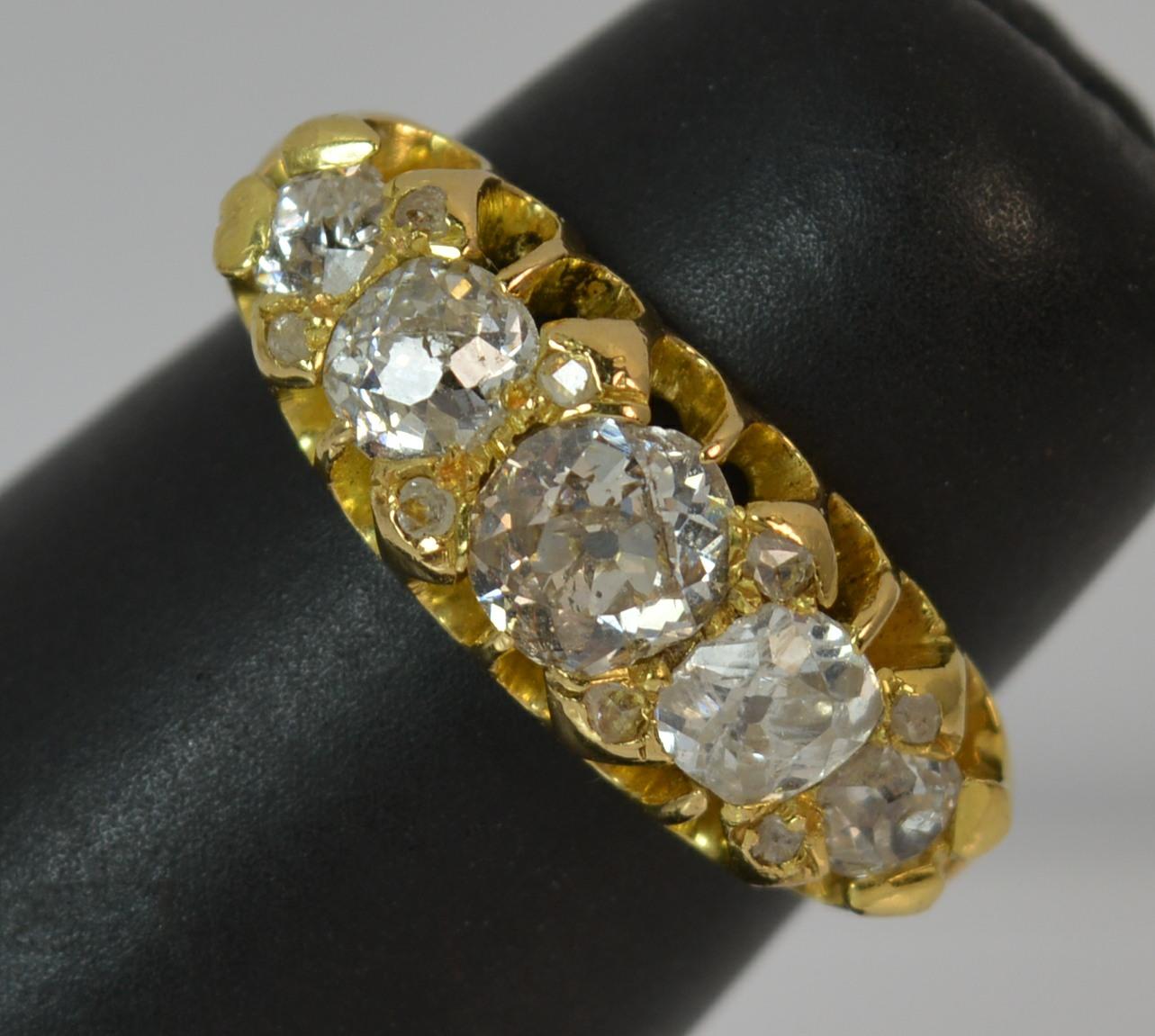 Victorian 18 Carat Gold 1.25 Carat Old Cut Diamond Five-Stone Stack Ring 6