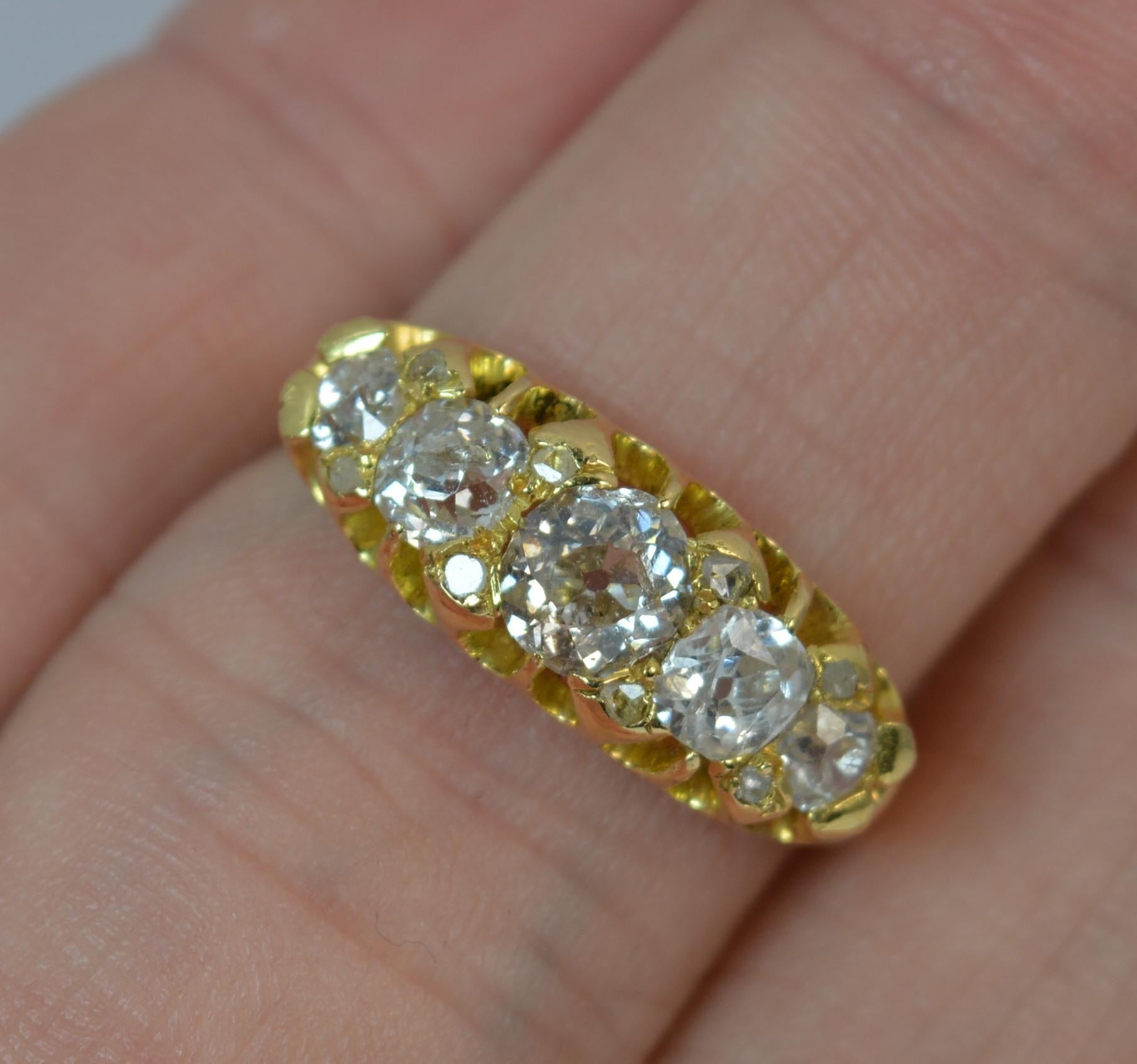 Victorian 18 Carat Gold 1.25 Carat Old Cut Diamond Five-Stone Stack Ring In Excellent Condition In St Helens, GB