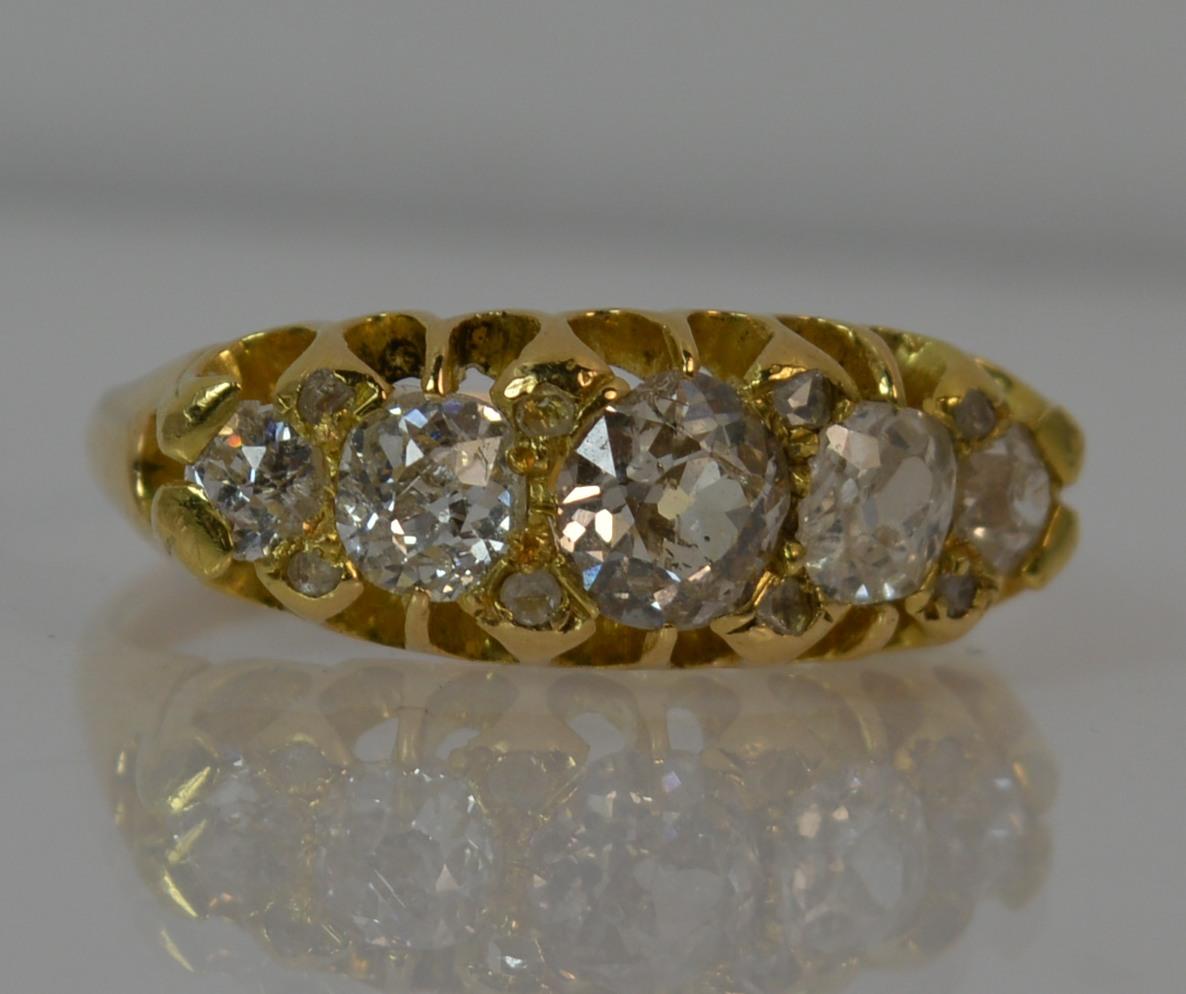 Victorian 18 Carat Gold 1.25 Carat Old Cut Diamond Five-Stone Stack Ring 1