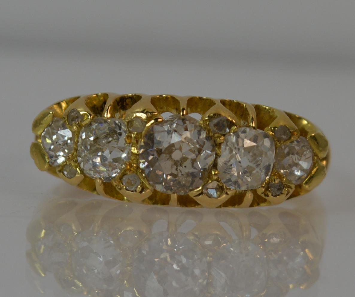 Victorian 18 Carat Gold 1.25 Carat Old Cut Diamond Five-Stone Stack Ring 5