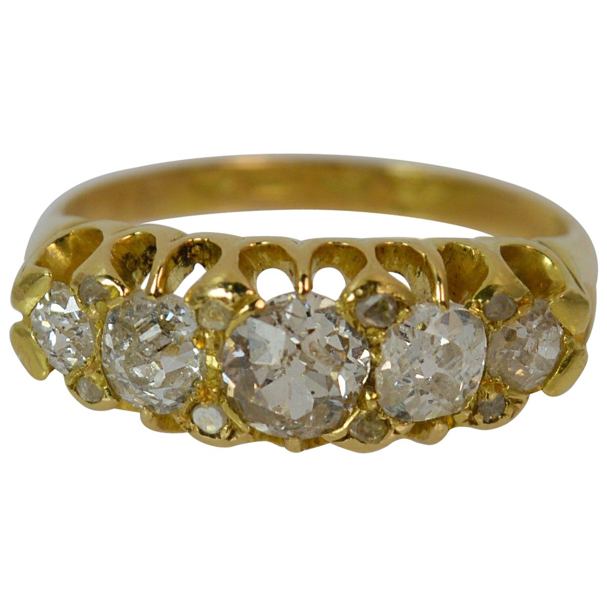 Victorian 18 Carat Gold 1.25 Carat Old Cut Diamond Five-Stone Stack Ring