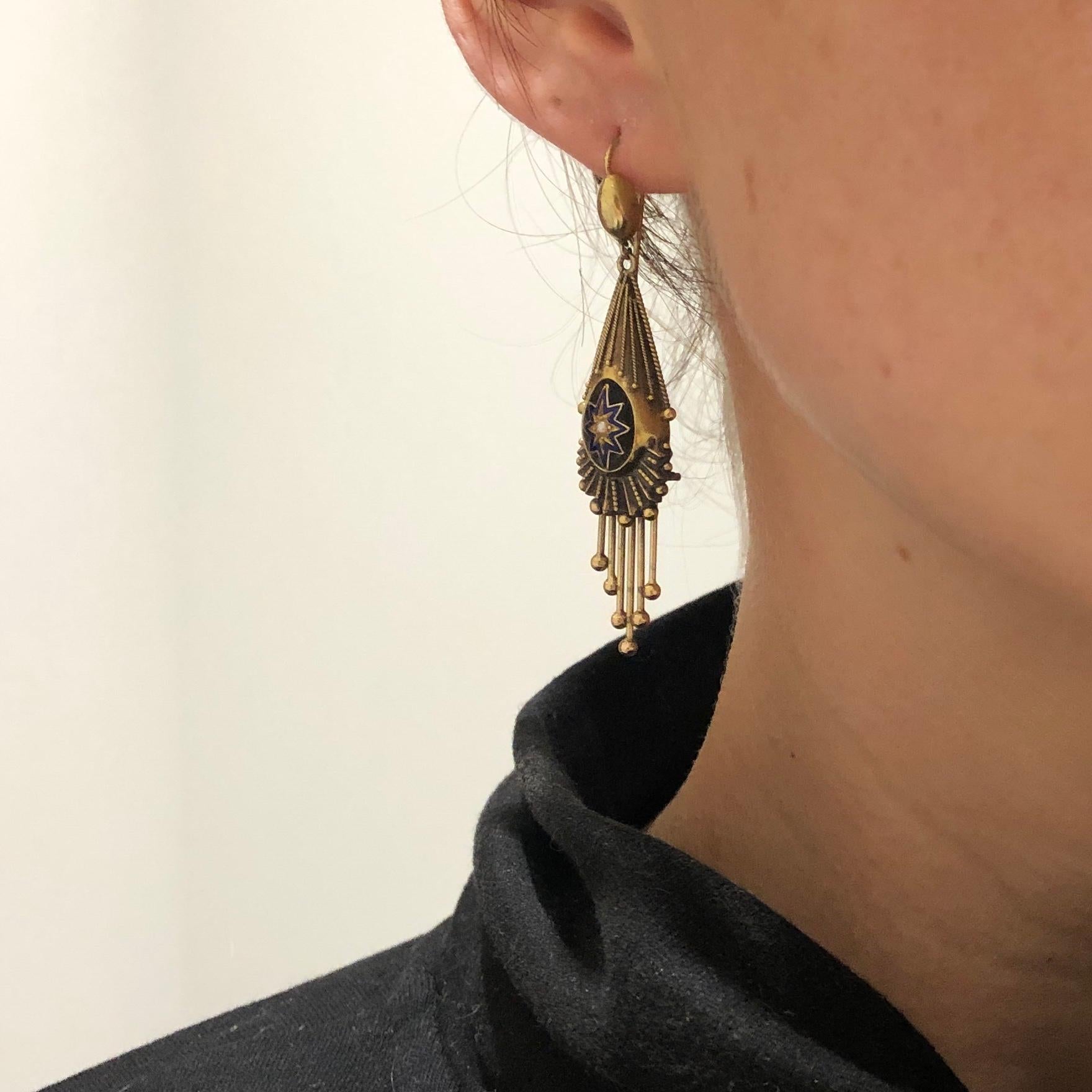 da uomo o donna Orecchini vittoriani a goccia in oro 18 carati e smalto in vendita