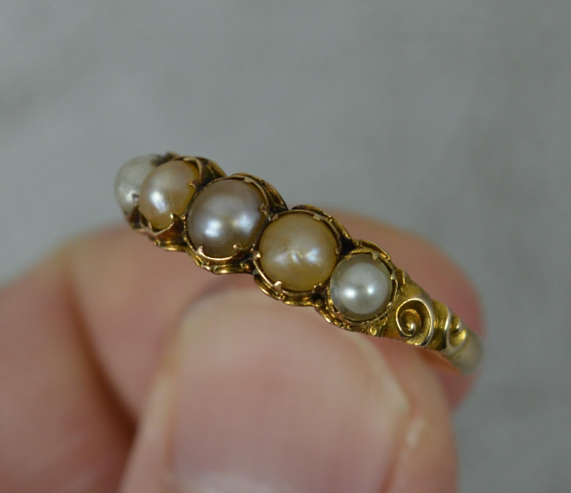 Victorian 18 Carat Gold and Five Pearl Stack Ring 5