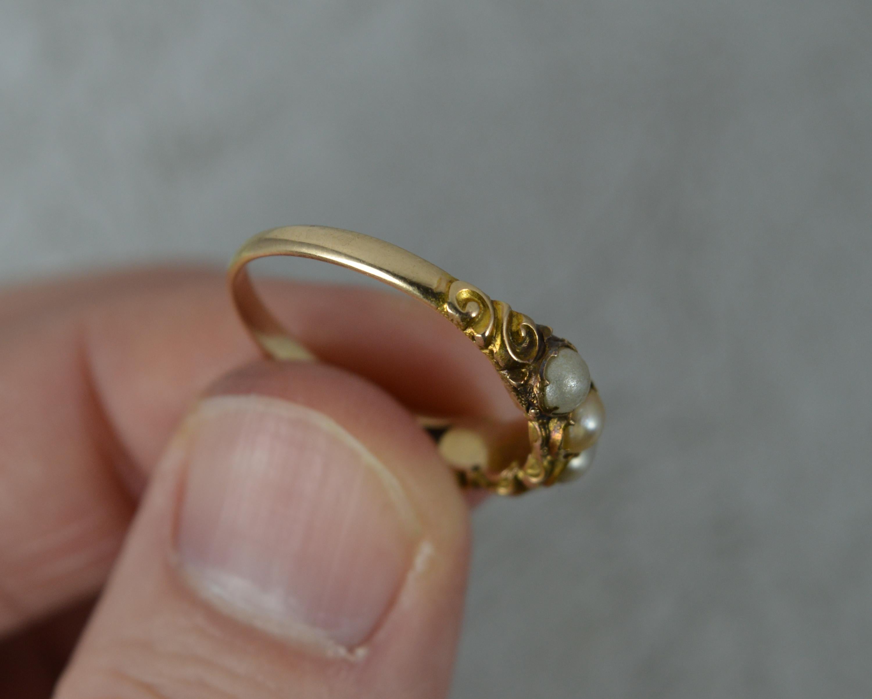 Victorian 18 Carat Gold and Five Pearl Stack Ring 2