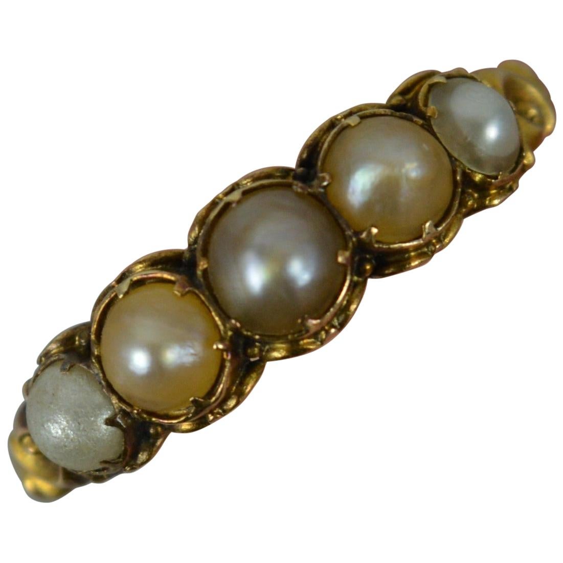 Victorian 18 Carat Gold and Five Pearl Stack Ring