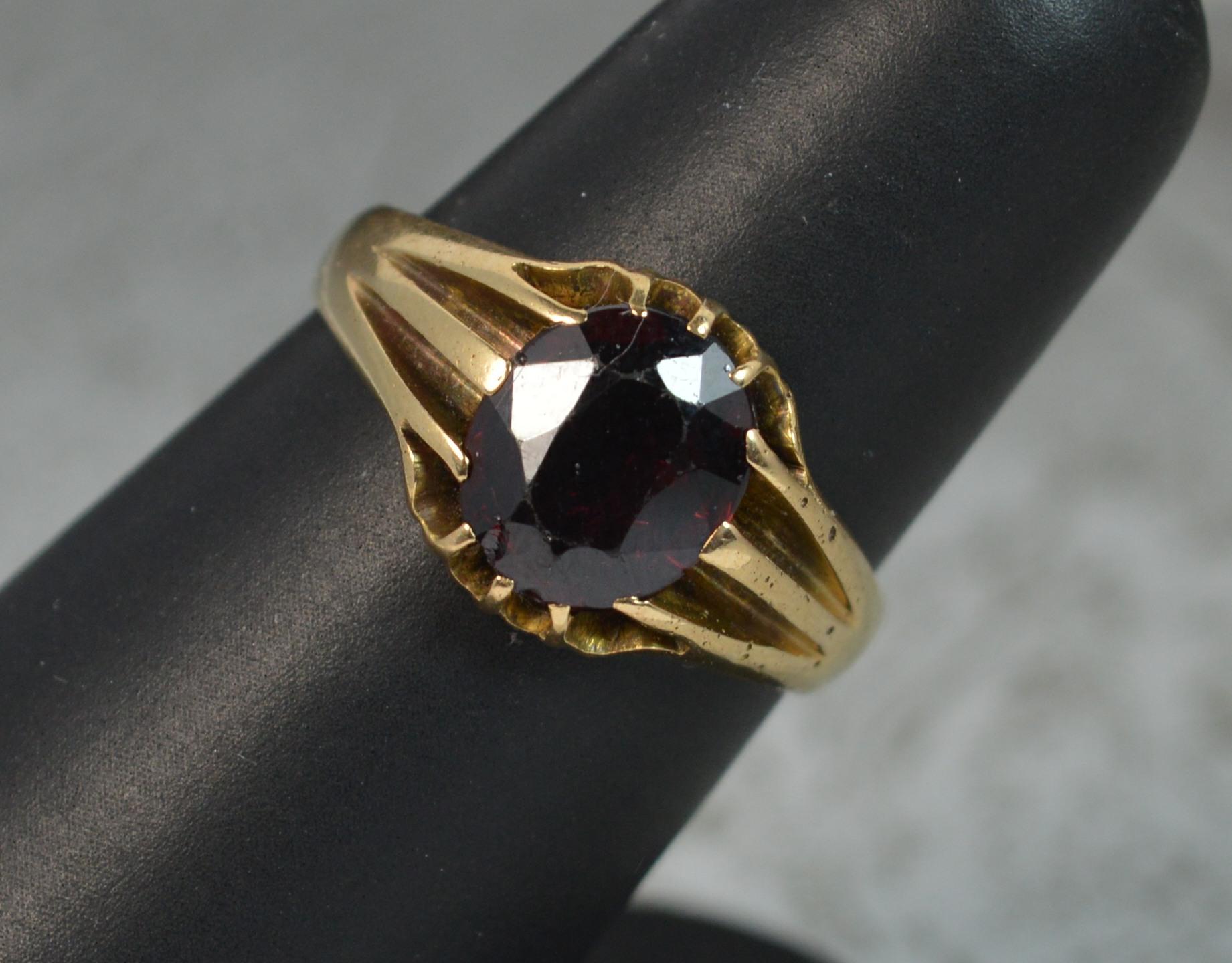 Victorian 18 Carat Gold and Garnet Solitaire Gypsy Ring 9
