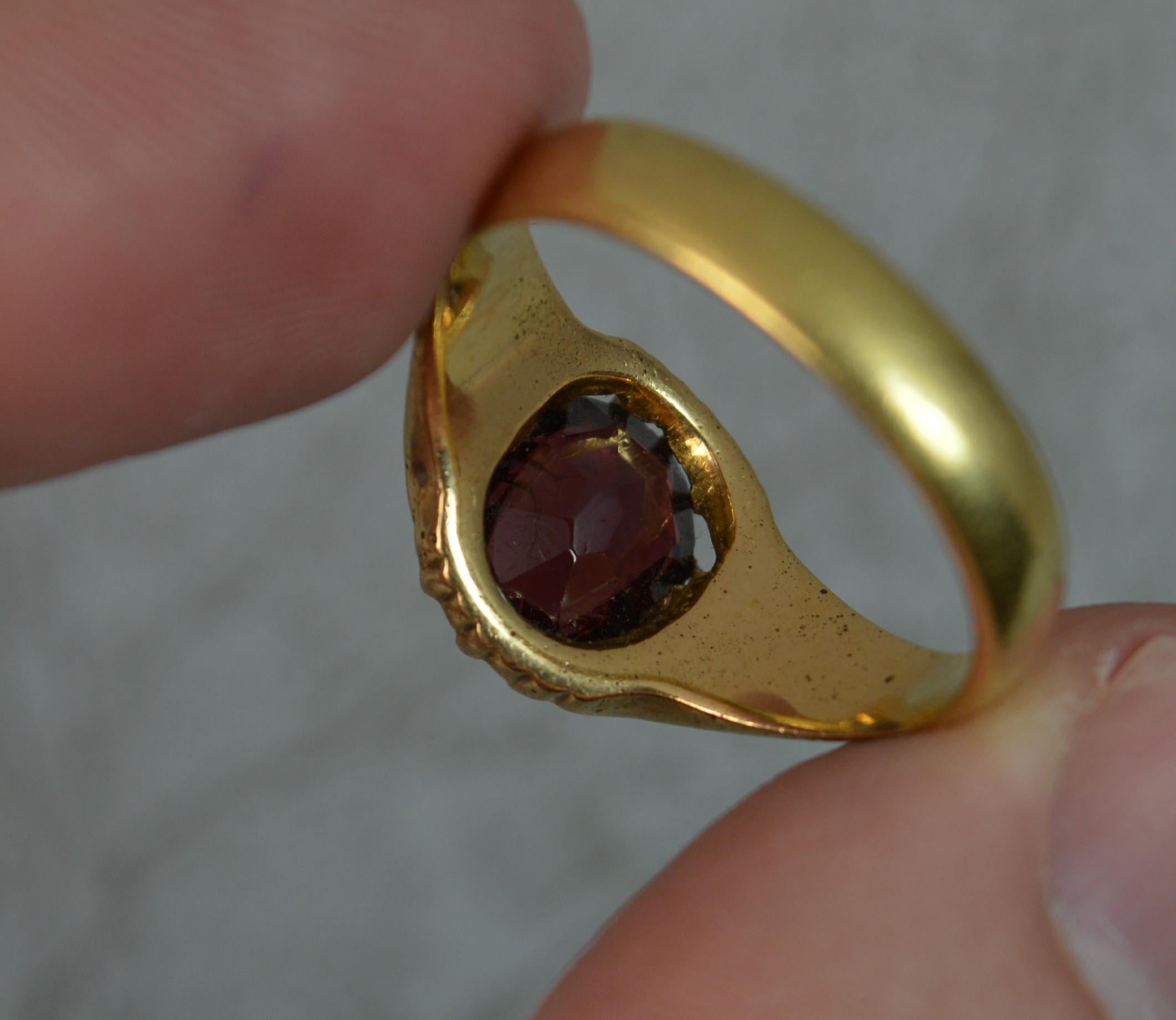 Victorian 18 Carat Gold and Garnet Solitaire Gypsy Ring 1
