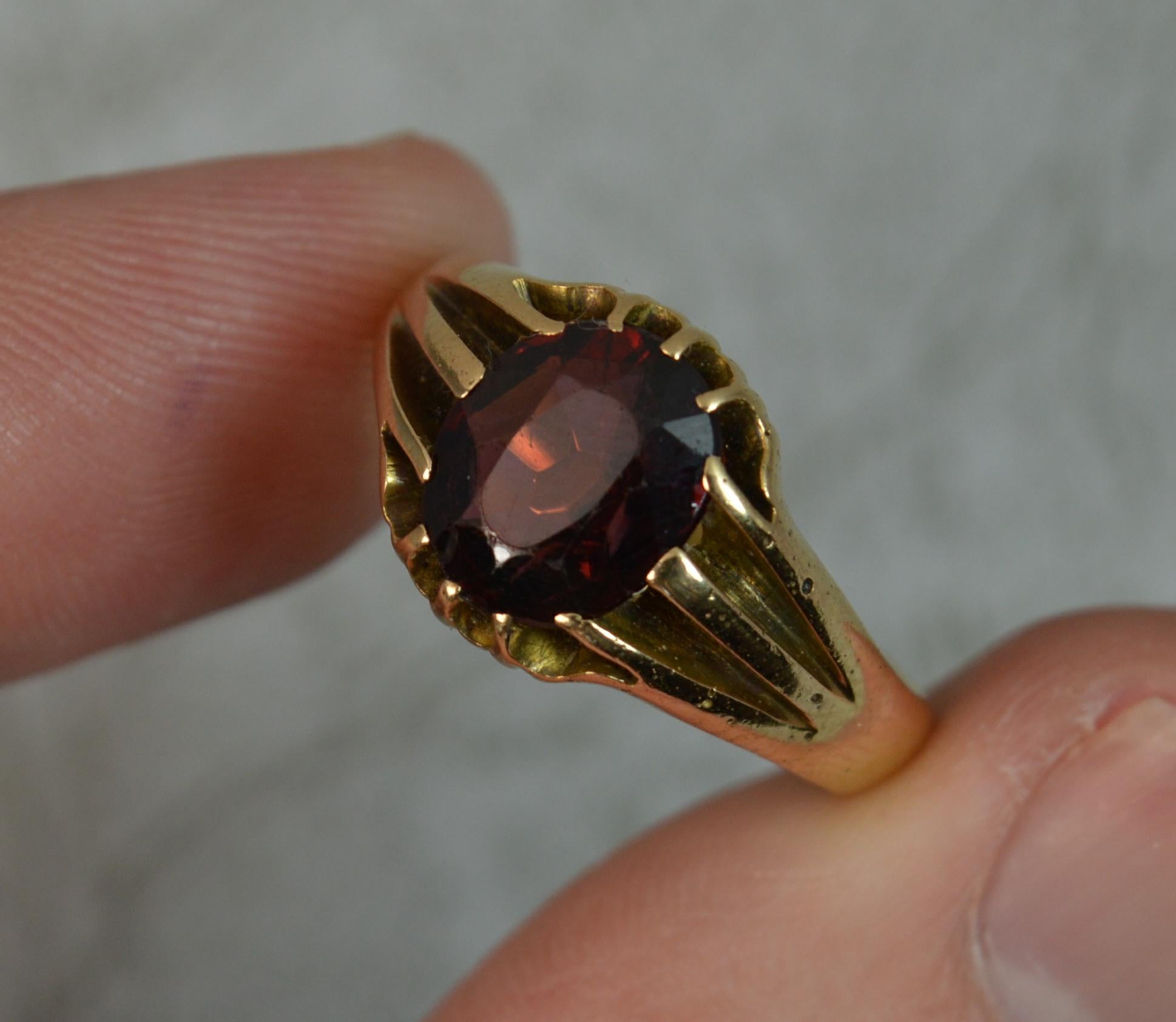 Victorian 18 Carat Gold and Garnet Solitaire Gypsy Ring 2