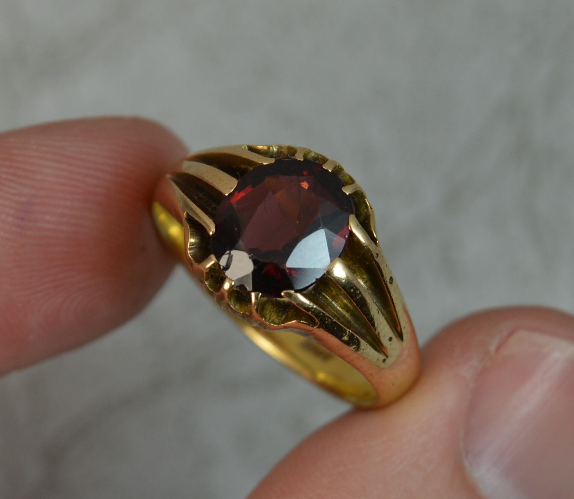Victorian 18 Carat Gold and Garnet Solitaire Gypsy Ring 3