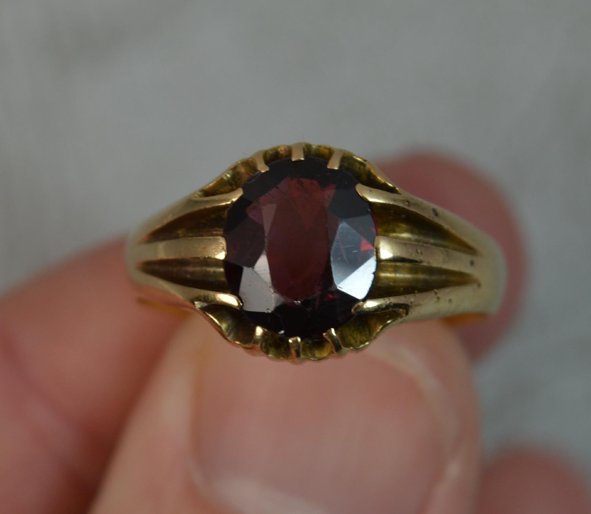 Victorian 18 Carat Gold and Garnet Solitaire Gypsy Ring 4