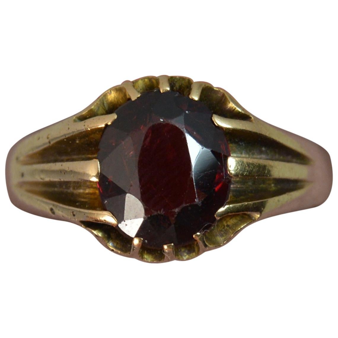 Victorian 18 Carat Gold and Garnet Solitaire Gypsy Ring