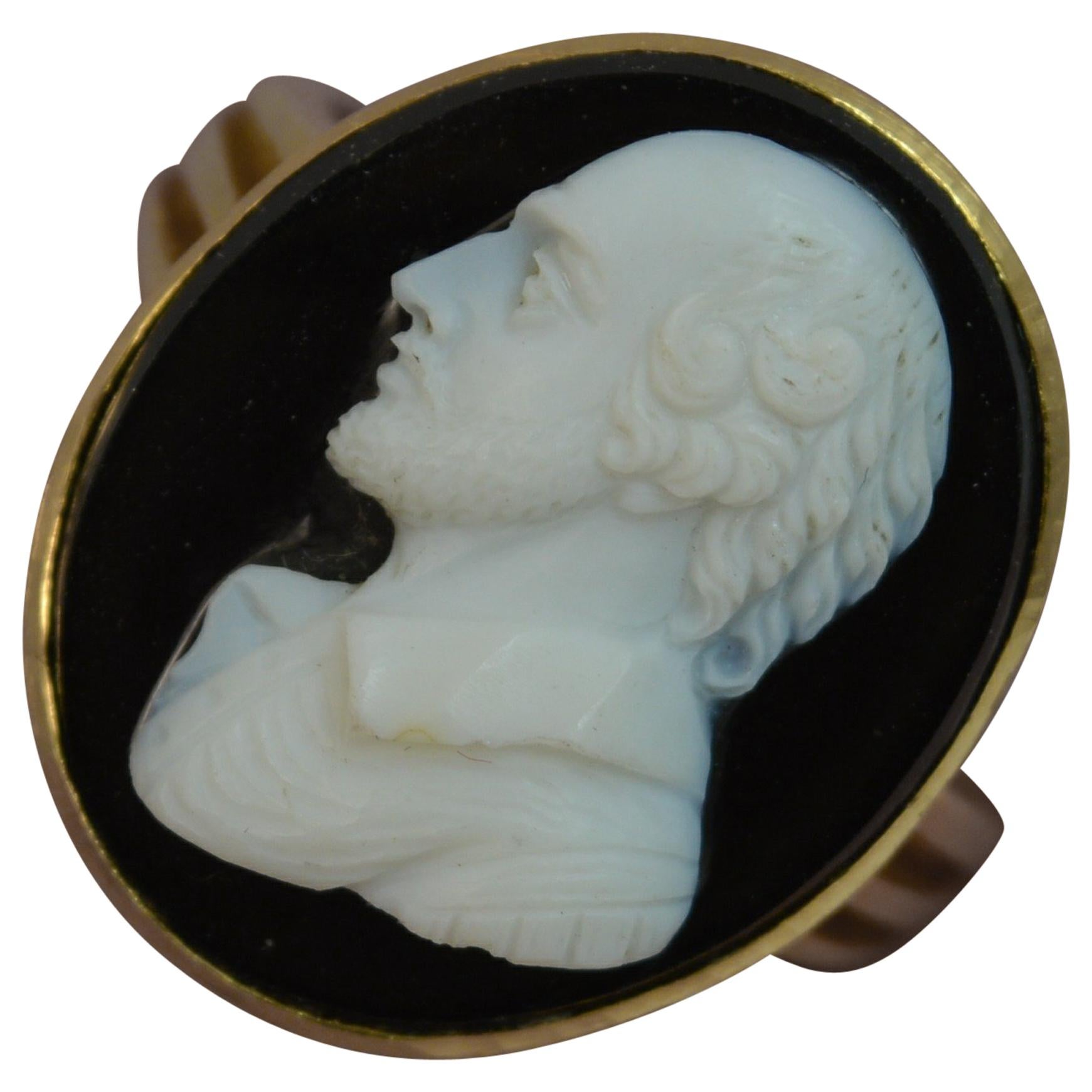 Victorian 18 Carat Gold and Hardstone William Shakespeare Signet Ring