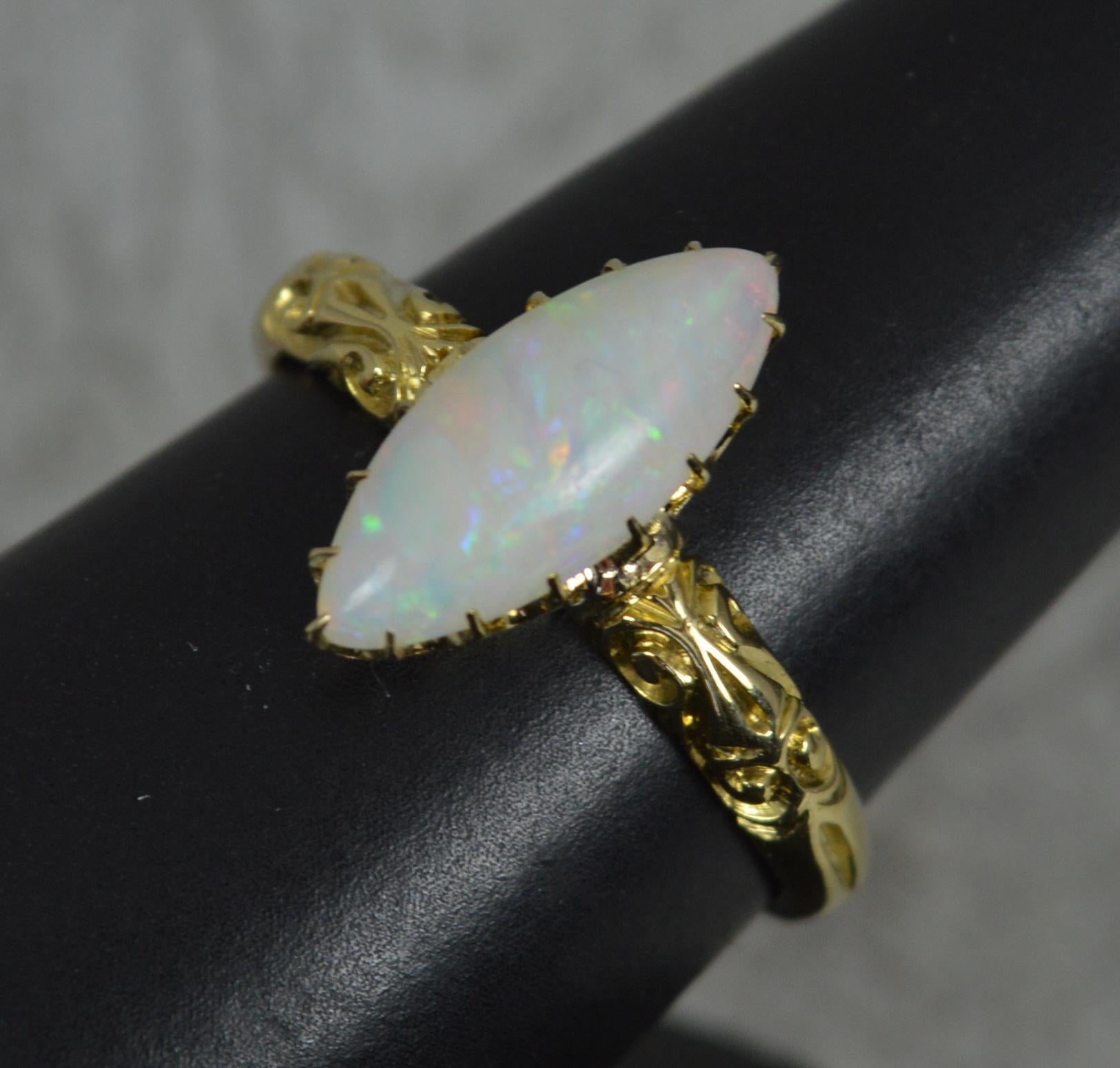 Victorian 18 Carat Gold and Marquise Opal Solitaire Navette Ring 5