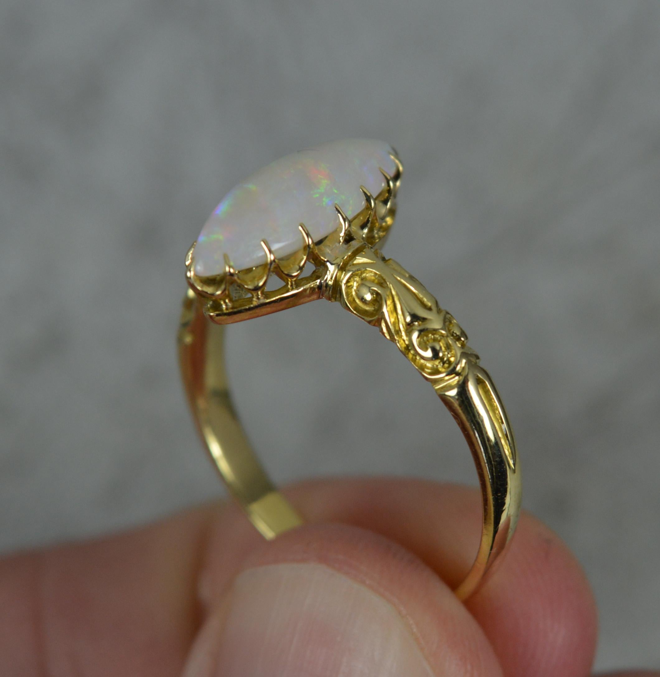 Victorian 18 Carat Gold and Marquise Opal Solitaire Navette Ring In Excellent Condition In St Helens, GB