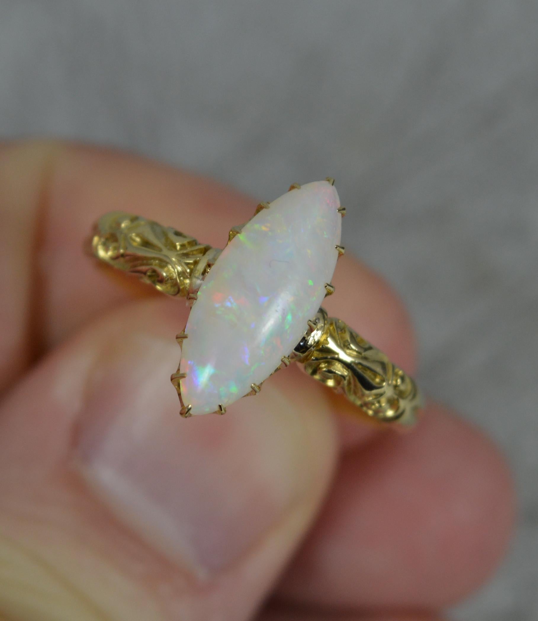 Women's Victorian 18 Carat Gold and Marquise Opal Solitaire Navette Ring