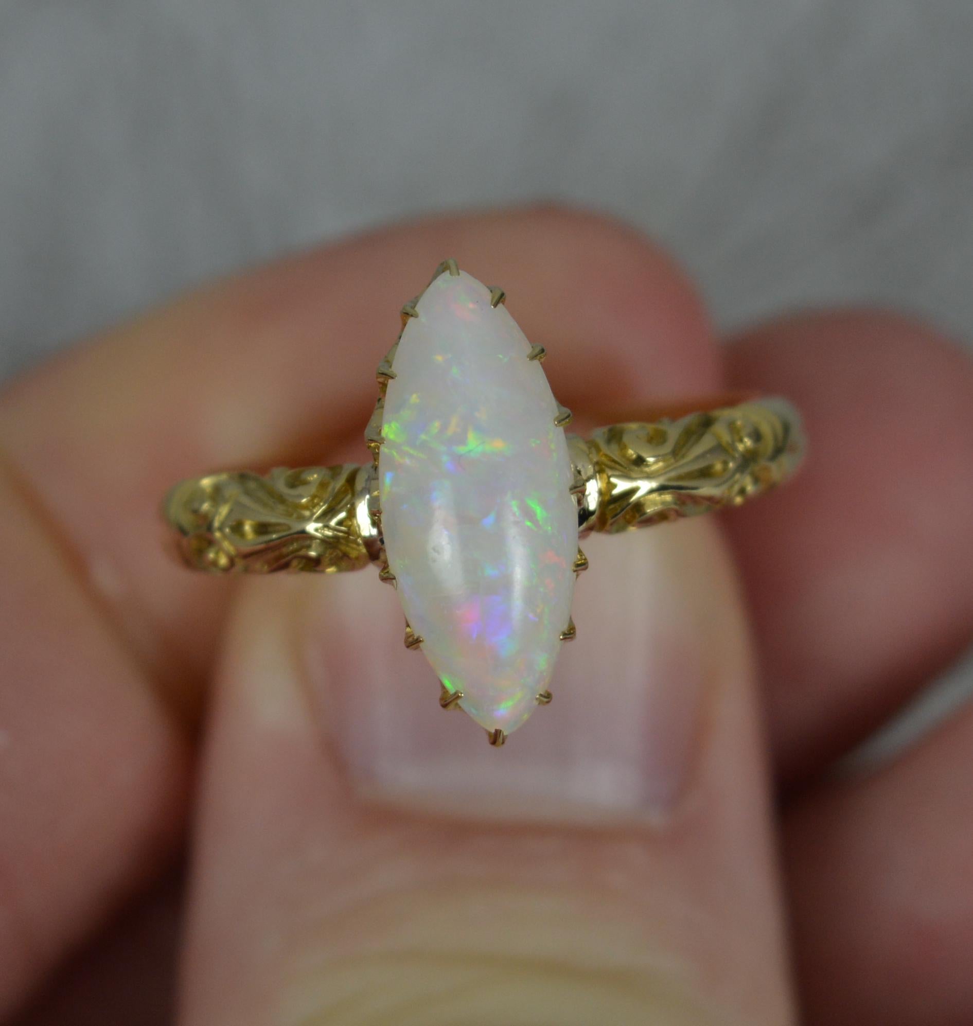 Victorian 18 Carat Gold and Marquise Opal Solitaire Navette Ring 1
