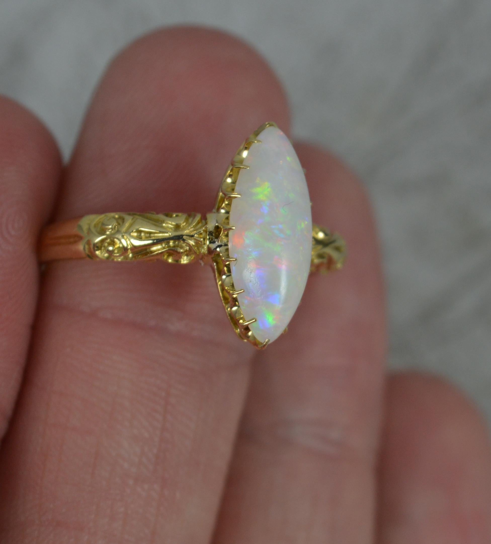Victorian 18 Carat Gold and Marquise Opal Solitaire Navette Ring 2