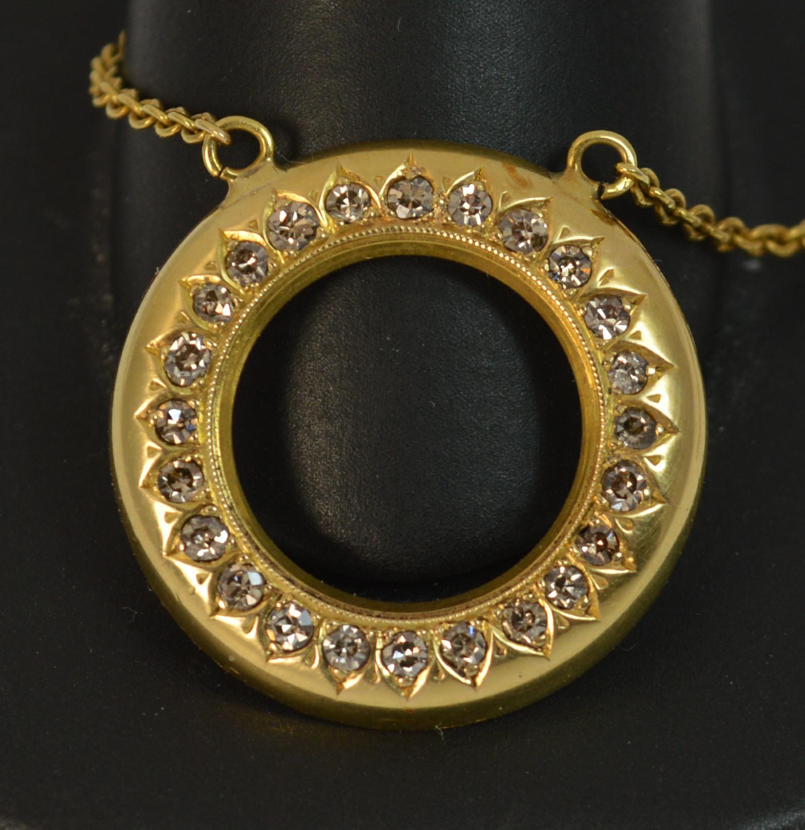Victorian 18 Carat Gold and Natural Diamond Disc Pendant with Chain 6
