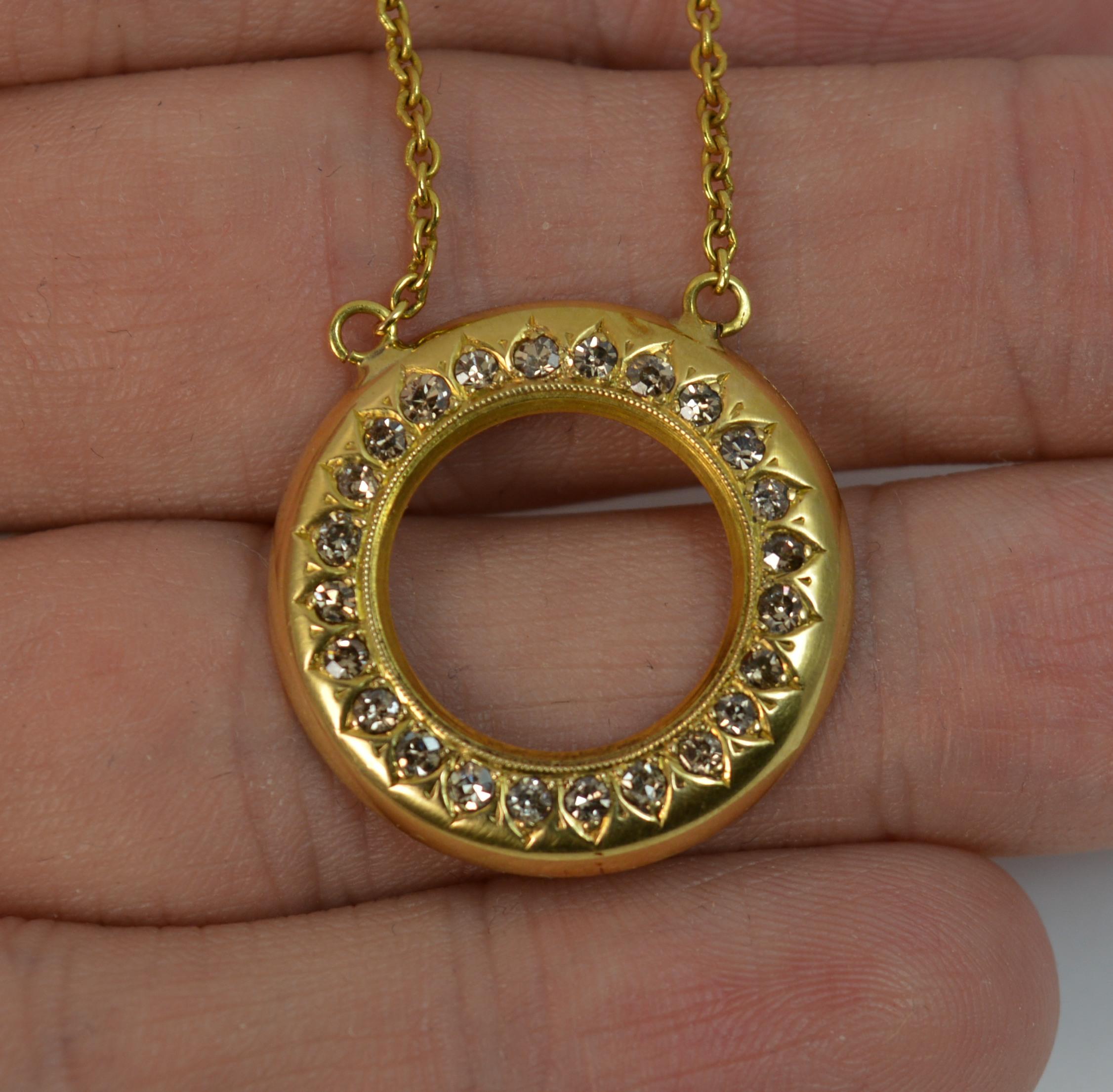 Victorian 18 Carat Gold and Natural Diamond Disc Pendant with Chain In Good Condition In St Helens, GB