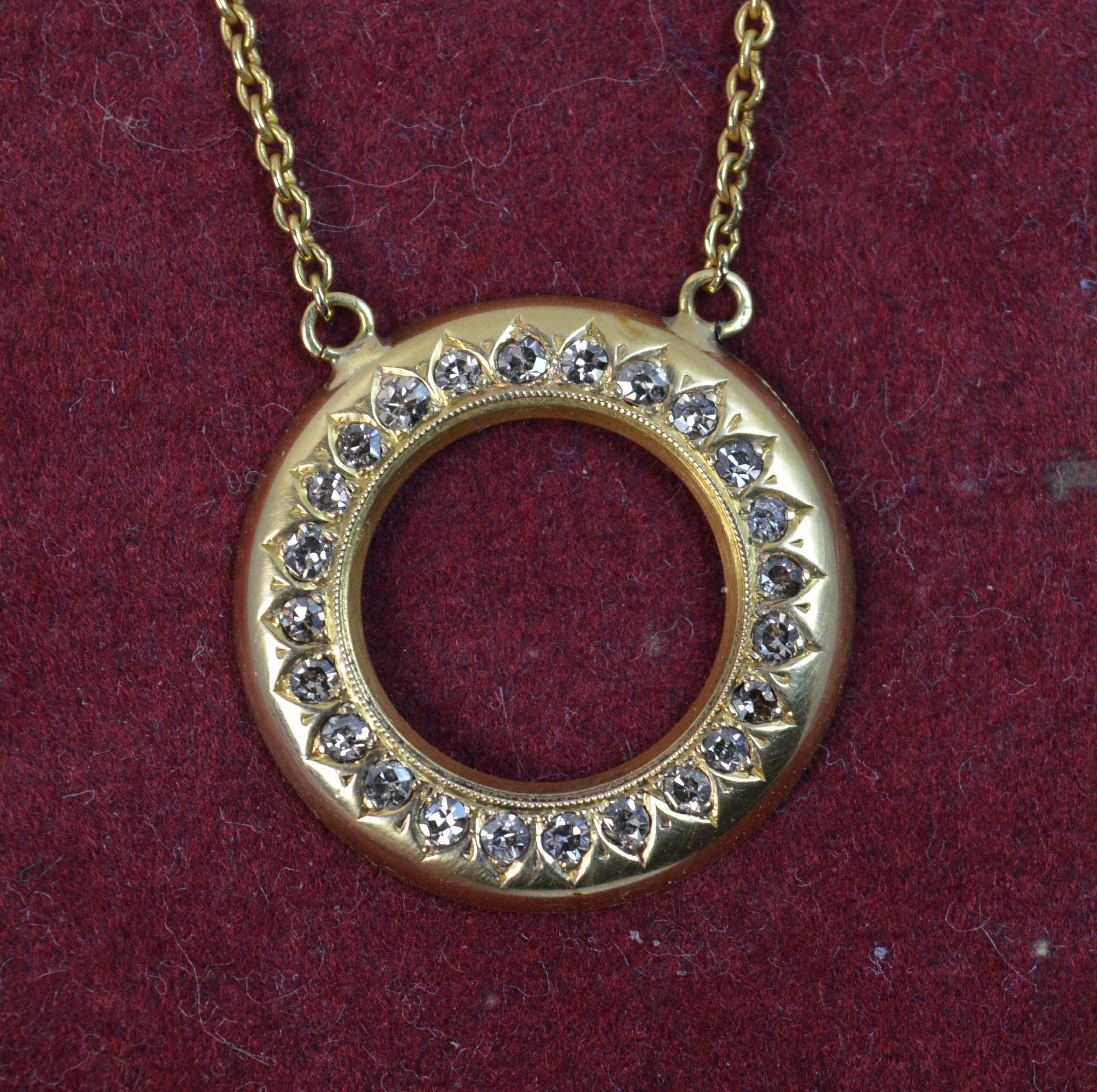 Women's Victorian 18 Carat Gold and Natural Diamond Disc Pendant with Chain